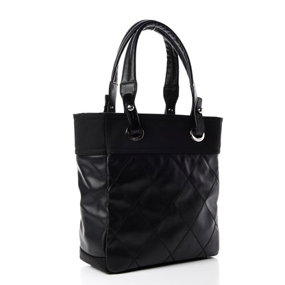 Chanel Coated Canvas Quilted Small Paris Biarritz Tote Black 3 of 9
