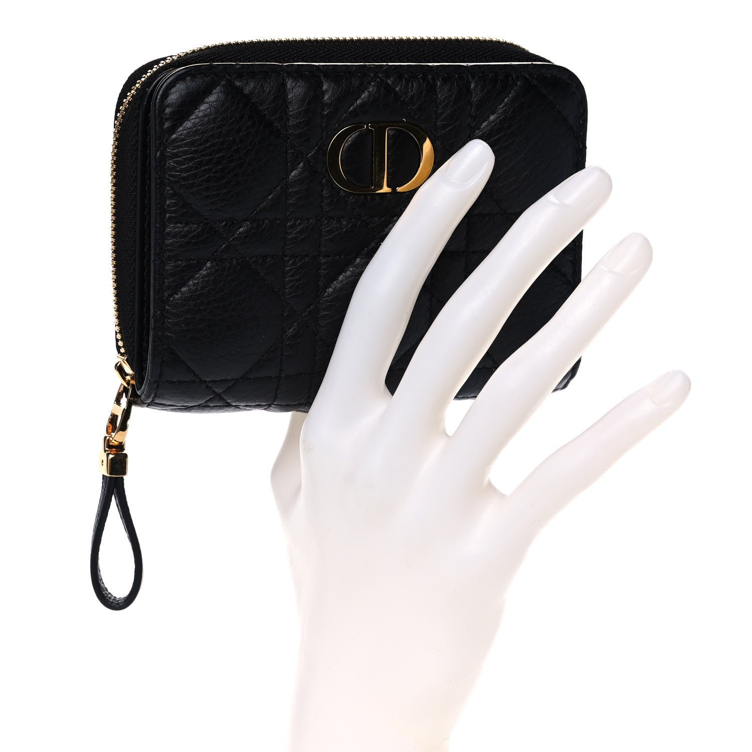 Christian Dior Grained Calfskin Supple Cannage Caro Scarlet Zipped Wallet Black 2 of 10