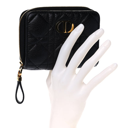 Christian Dior Grained Calfskin Supple Cannage Caro Scarlet Zipped Wallet Black 2 of 10