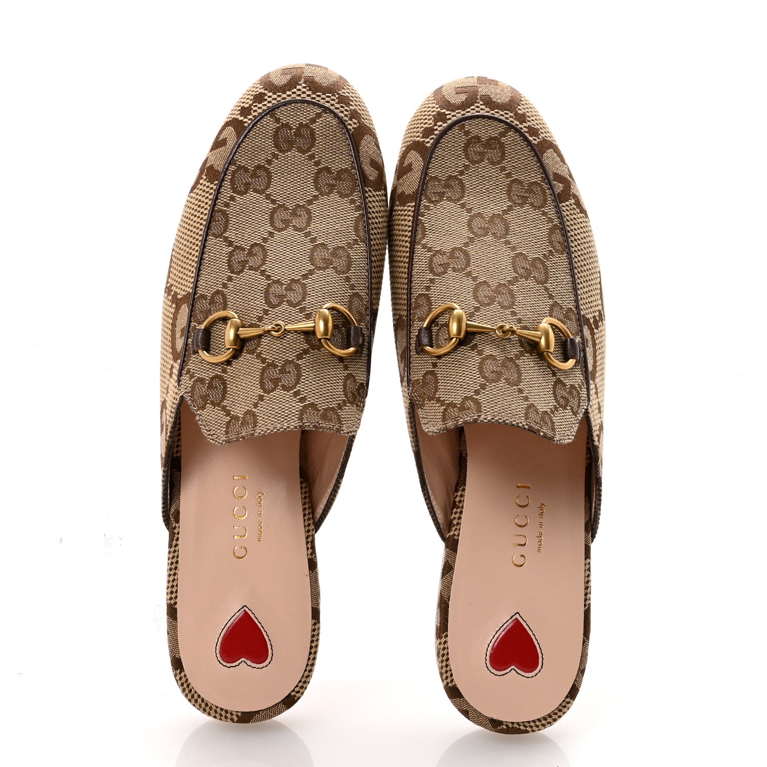 Gucci Monogram Jumbo GG Malaga Kid Womens Princetown Slippers 35.5 Camel Ebony New Acero Beige 2 of 10
