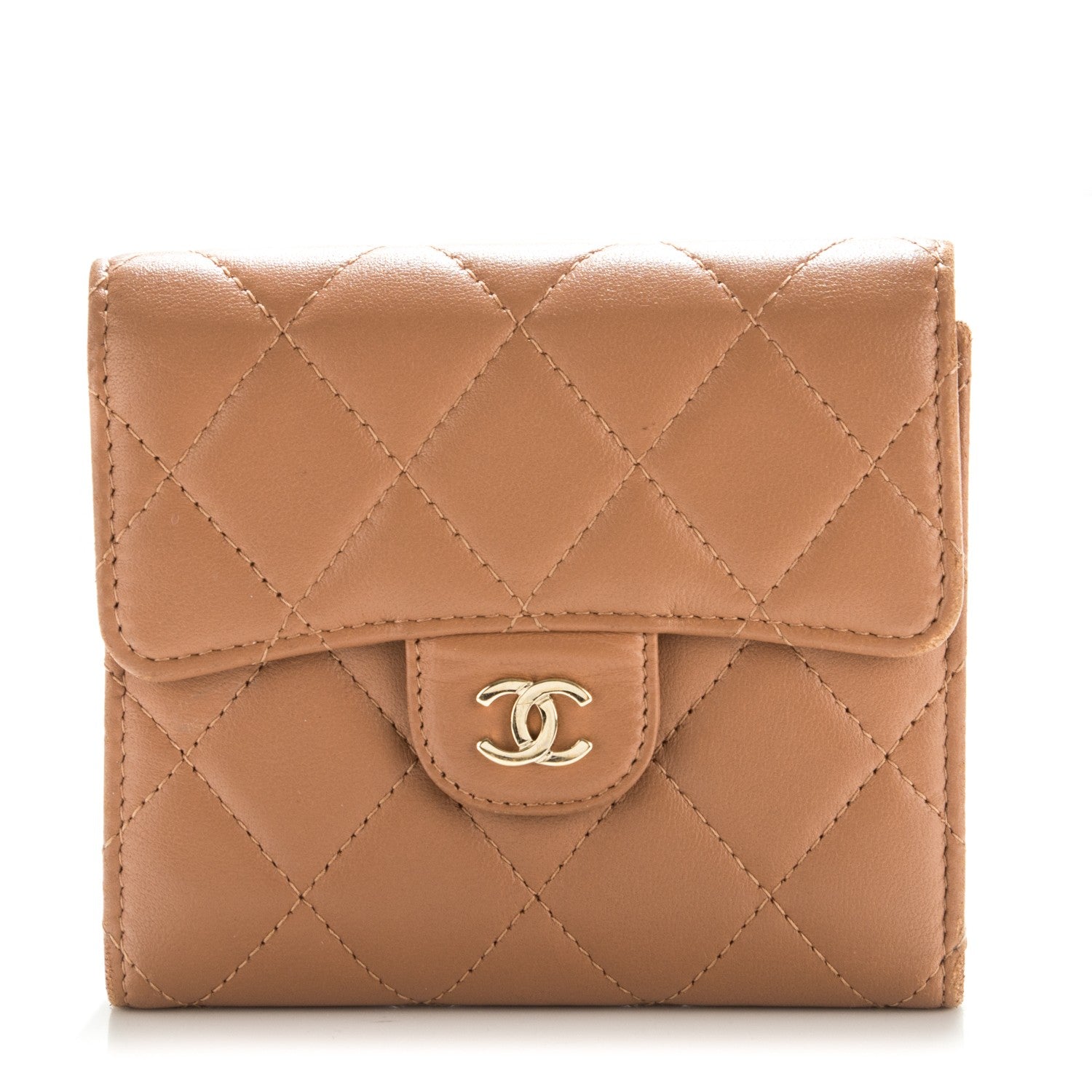 Chanel Lambskin Quilted Compact Flap Wallet Dark Beige 1 of 8
