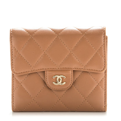 Chanel Lambskin Quilted Compact Flap Wallet Dark Beige 1 of 8