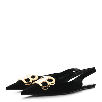Balenciaga Velvet BB Knife Pointy Toe Slingback Flats 37.5 Black 3 of 8