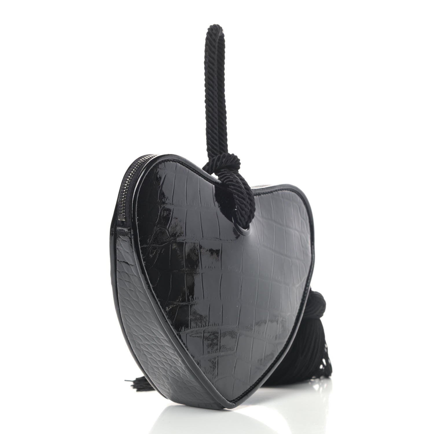 Saint Laurent Patent Crocodile Embossed Sac Coeur Heart Shaped Clutch Black 2 of 4