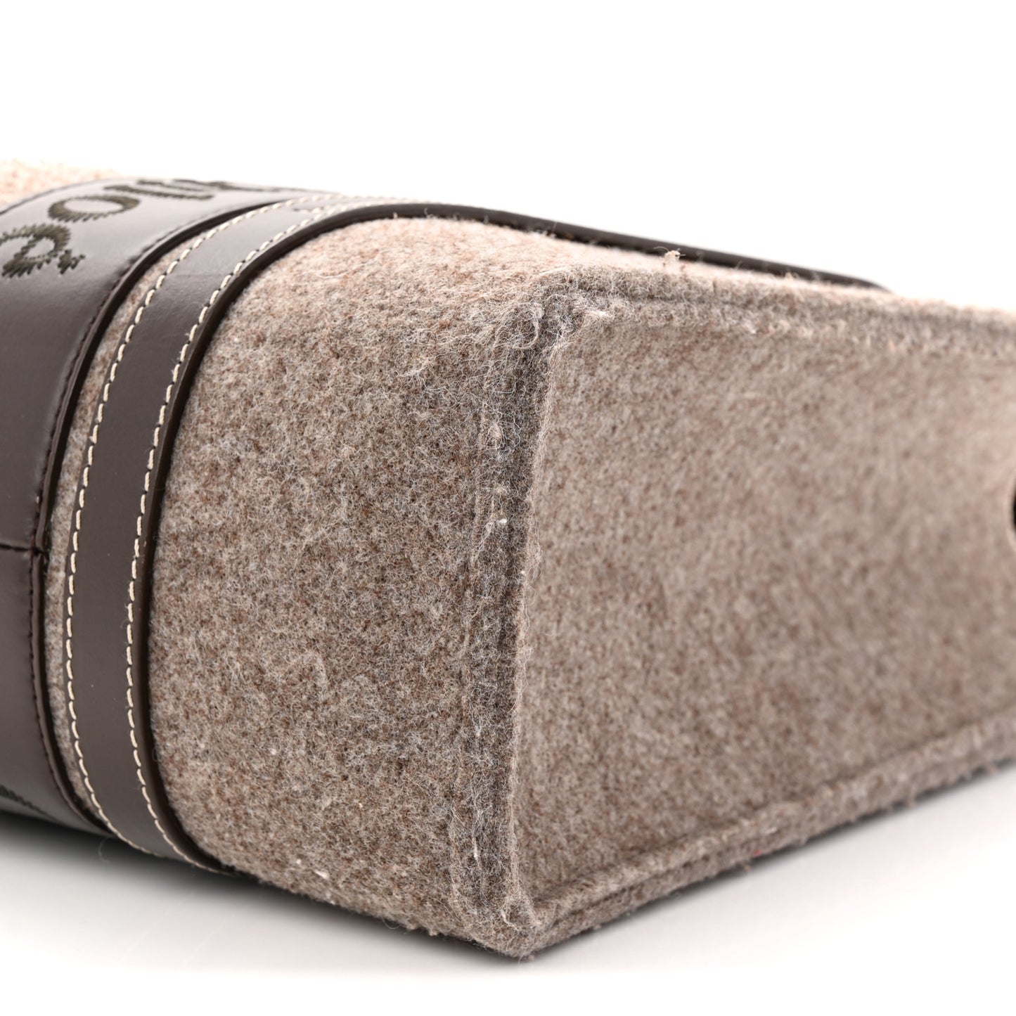Felt Calfskin Medium Woody Ribbon Tote Deep Beige