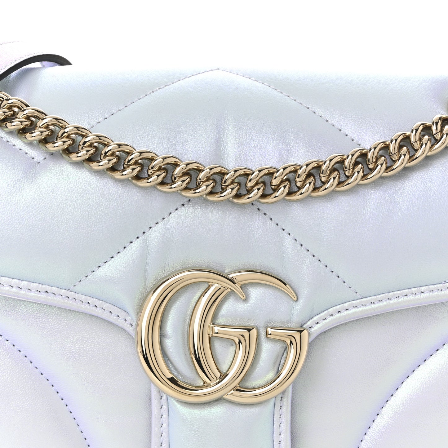 Iridescent Nappa Chevron Matelasse Small GG Marmont Shoulder Bag Iridescent Snow Light Blue