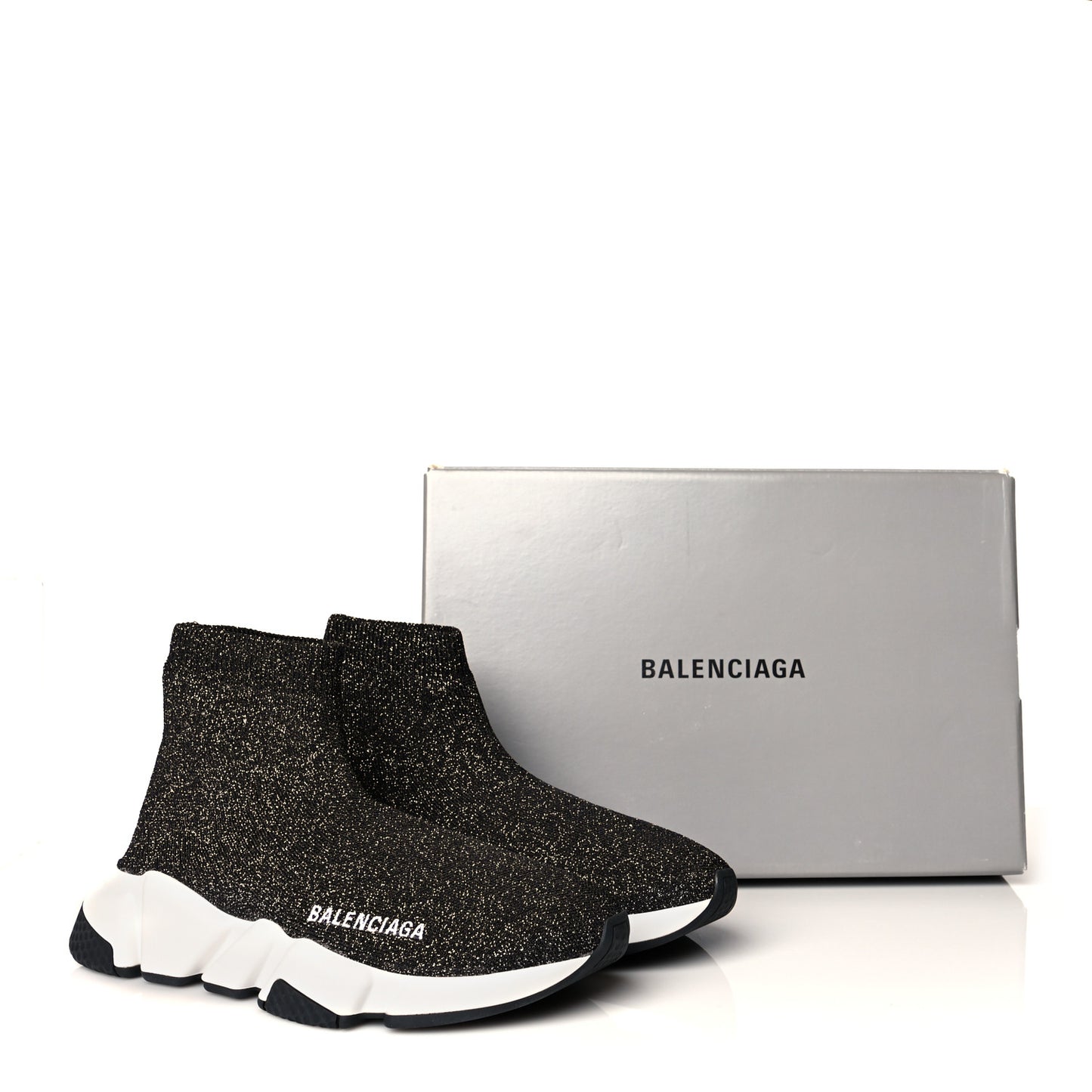 Knit Metal Womens Speed Sneakers 36 Black Gold