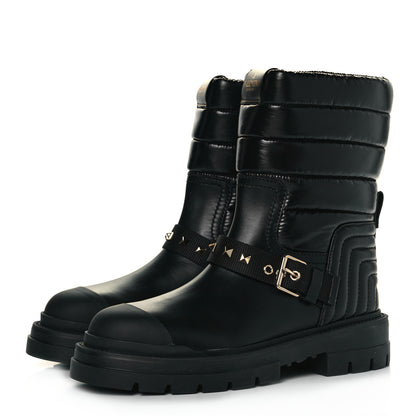 Valentino Garavani Calfskin Nylon Quilted Waterproof Rockstud 40mm Biker Boots 39 Black 3 of 9