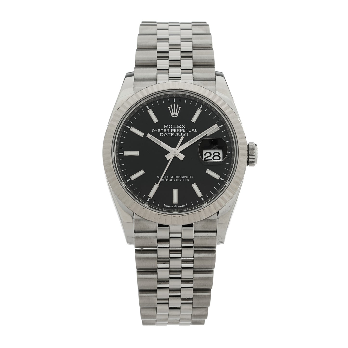 Stainless Steel 18K White Gold 36mm Oyster Perpetual Datejust Watch Bright Black 126234