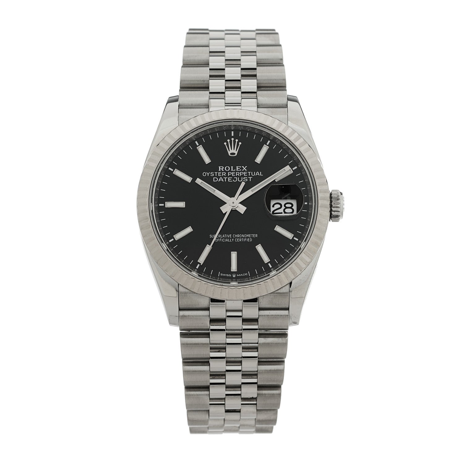 Rolex Stainless Steel 18K White Gold 36mm Oyster Perpetual Datejust Watch Bright Black 126234 1 of 4