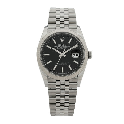 Rolex Stainless Steel 18K White Gold 36mm Oyster Perpetual Datejust Watch Bright Black 126234 1 of 4