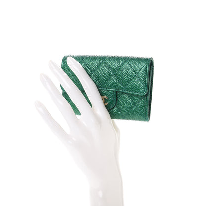 Chanel Metallic Caviar Quilted Card Holder Green 2 of 9