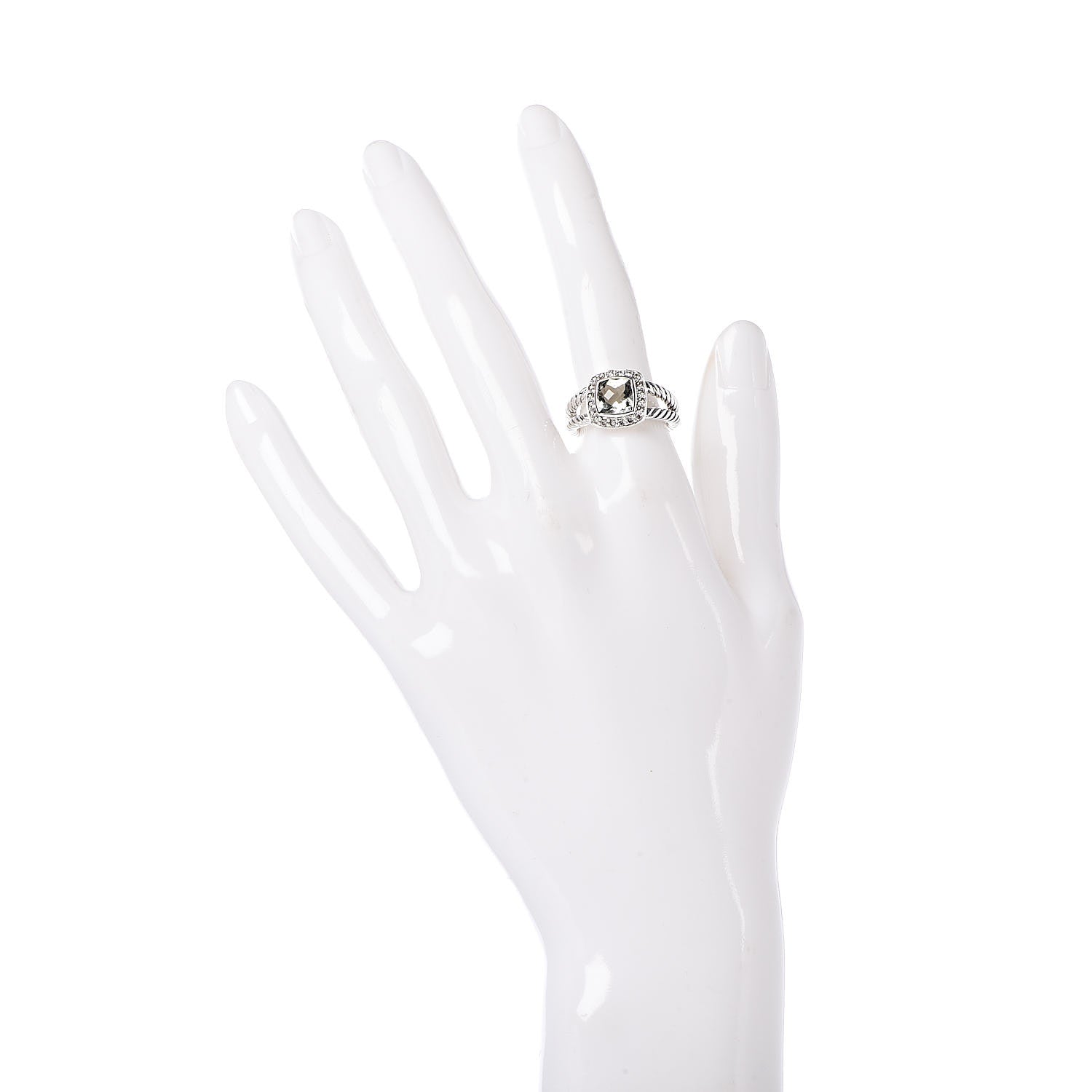 David Yurman Sterling Silver Diamond Prasiolite 7mm Petite Albion Ring 52 6 2 of 5