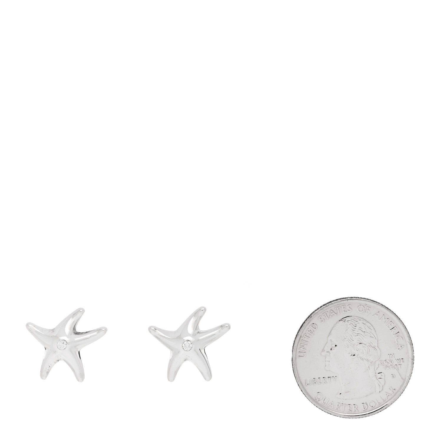 Tiffany Sterling Silver Diamond 15mm Elsa Peretti Starfish Earrings 2 of 4