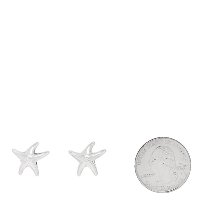 Tiffany Sterling Silver Diamond 15mm Elsa Peretti Starfish Earrings 2 of 4