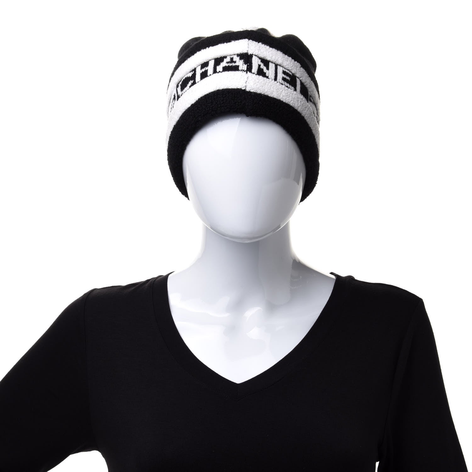 Chanel Cashmere CC Beanie Hat Ecru Black 2 of 7