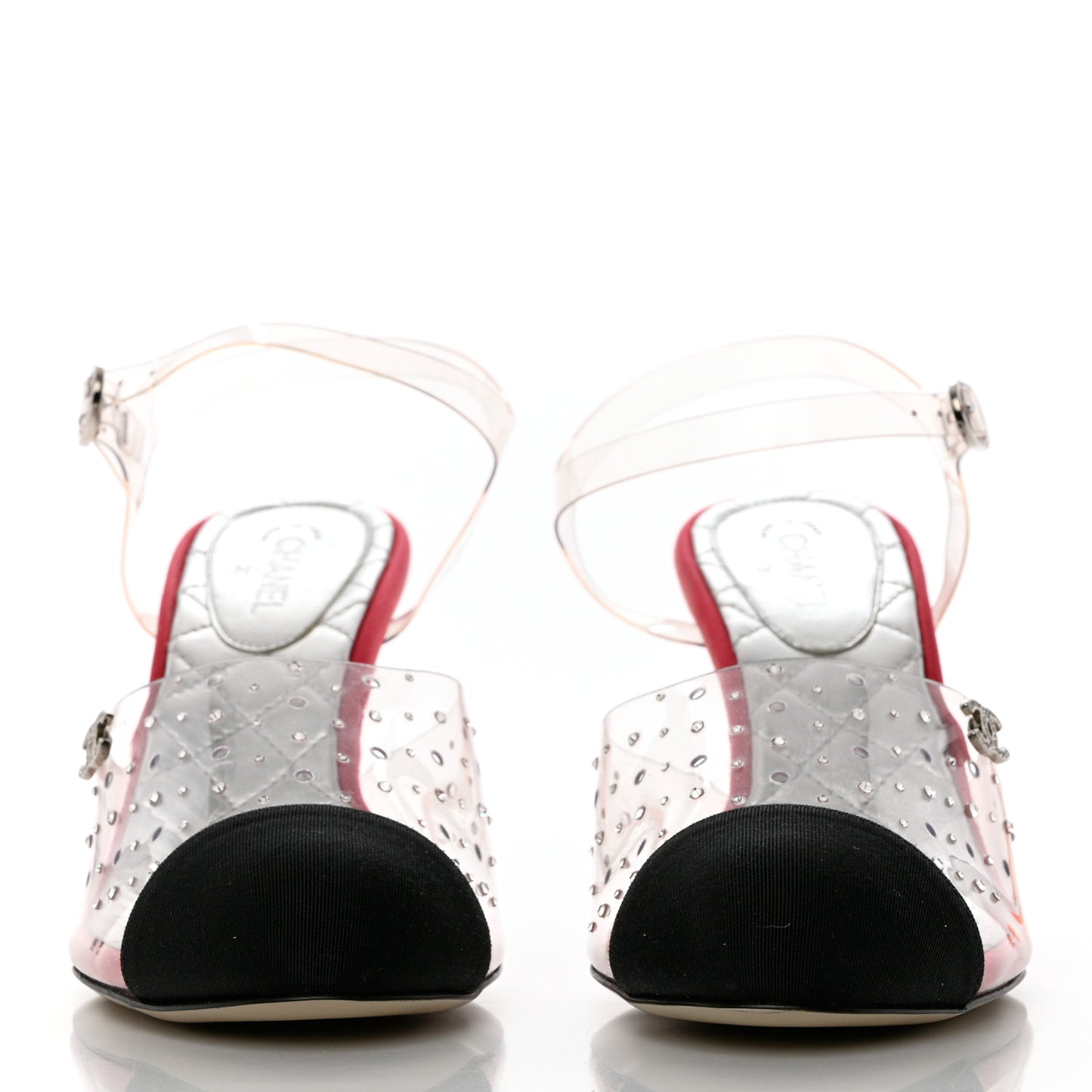 PVC Studded Grosgrain Cap Toe Pumps 37.5 Transparent Dark Pink