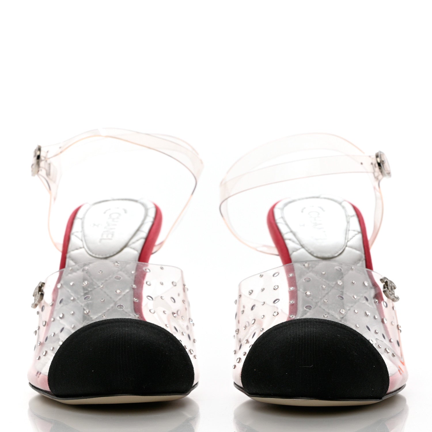 Chanel PVC Studded Grosgrain Cap Toe Pumps 37.5 Transparent Dark Pink 2 of 7