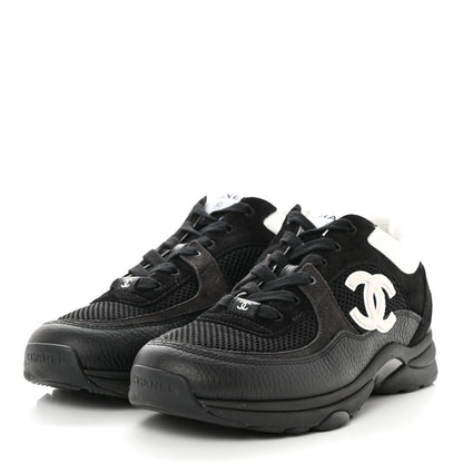 Chanel Mesh Suede Grained Calfskin Womens CC Sneakers 40.5 Black White 3 of 9