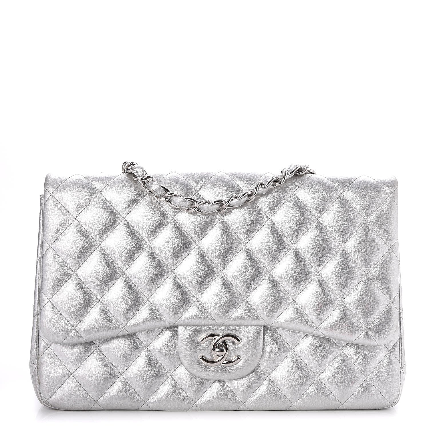 Chanel Metallic Lambskin Quilted Jumbo Single Flap Silver 1 of 8