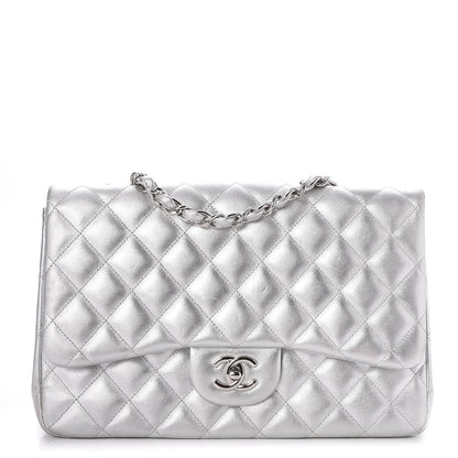 Chanel Metallic Lambskin Quilted Jumbo Single Flap Silver 1 of 8