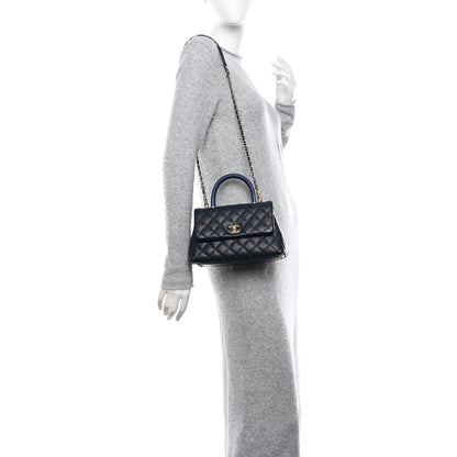 Chanel Caviar Quilted Lizard Embossed Mini Coco Handle Flap Dark Blue 2 of 10