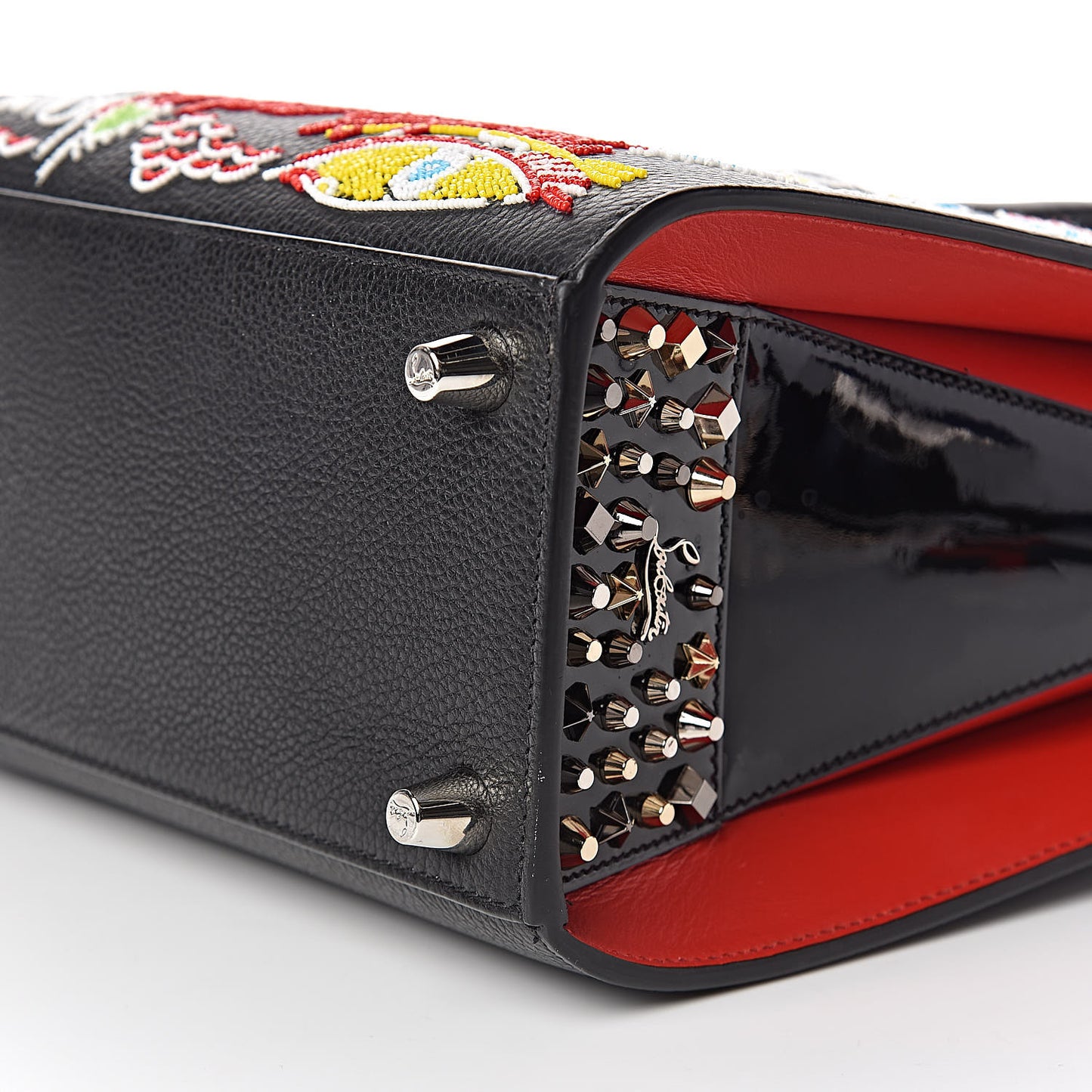 Calfskin Beaded Loubitag Small Paloma Black