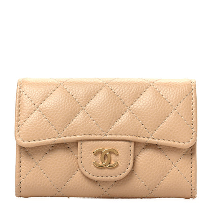 Chanel Caviar Quilted Flap Card Holder Wallet Beige 1 of 9