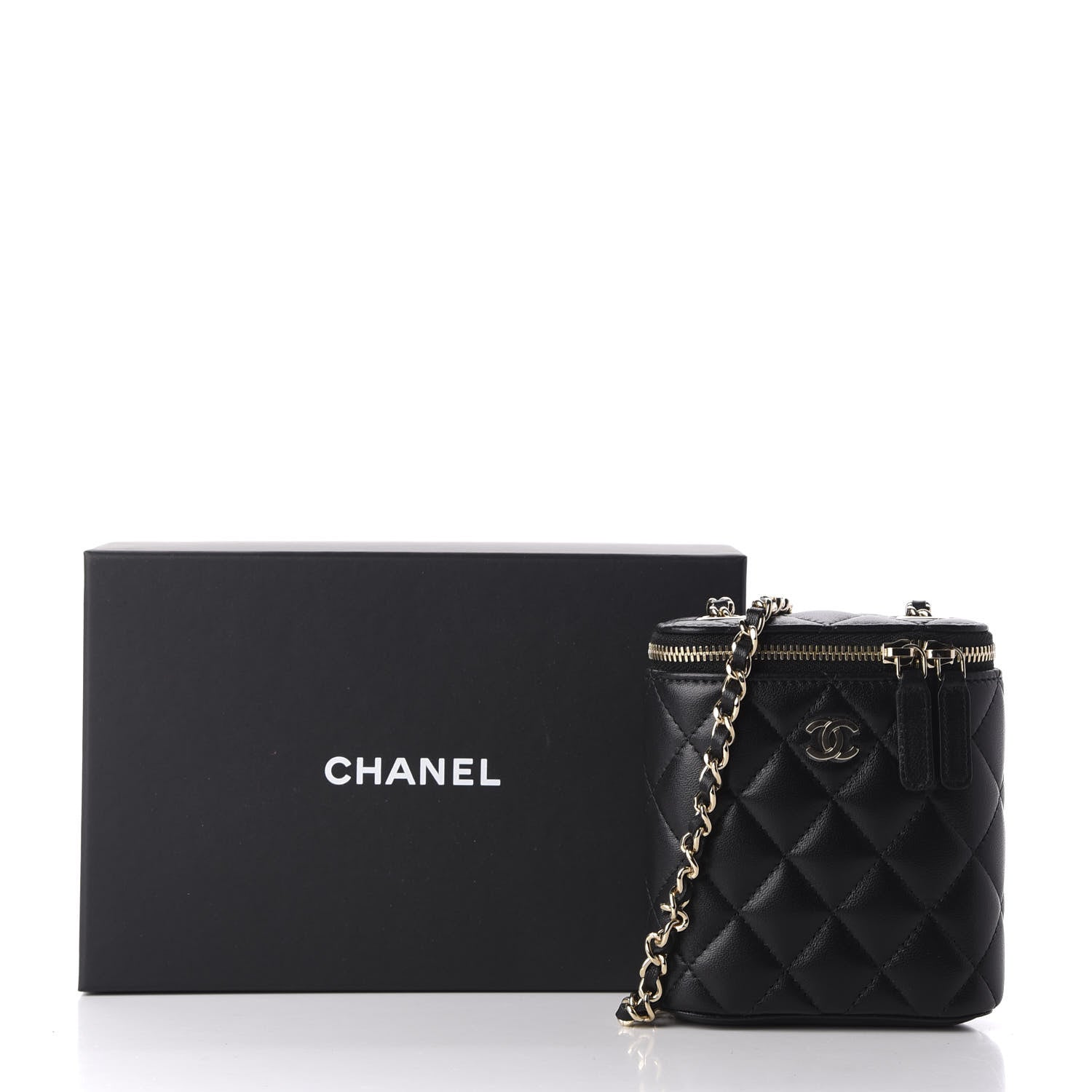 Chanel Lambskin Quilted Small Vertical Coco Beauty Vanity Case With Chain Black 10 of 10
