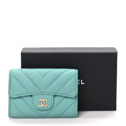 Chanel Caviar Flat Chevron Quilted Flap Card Holder Green 9 of 9
