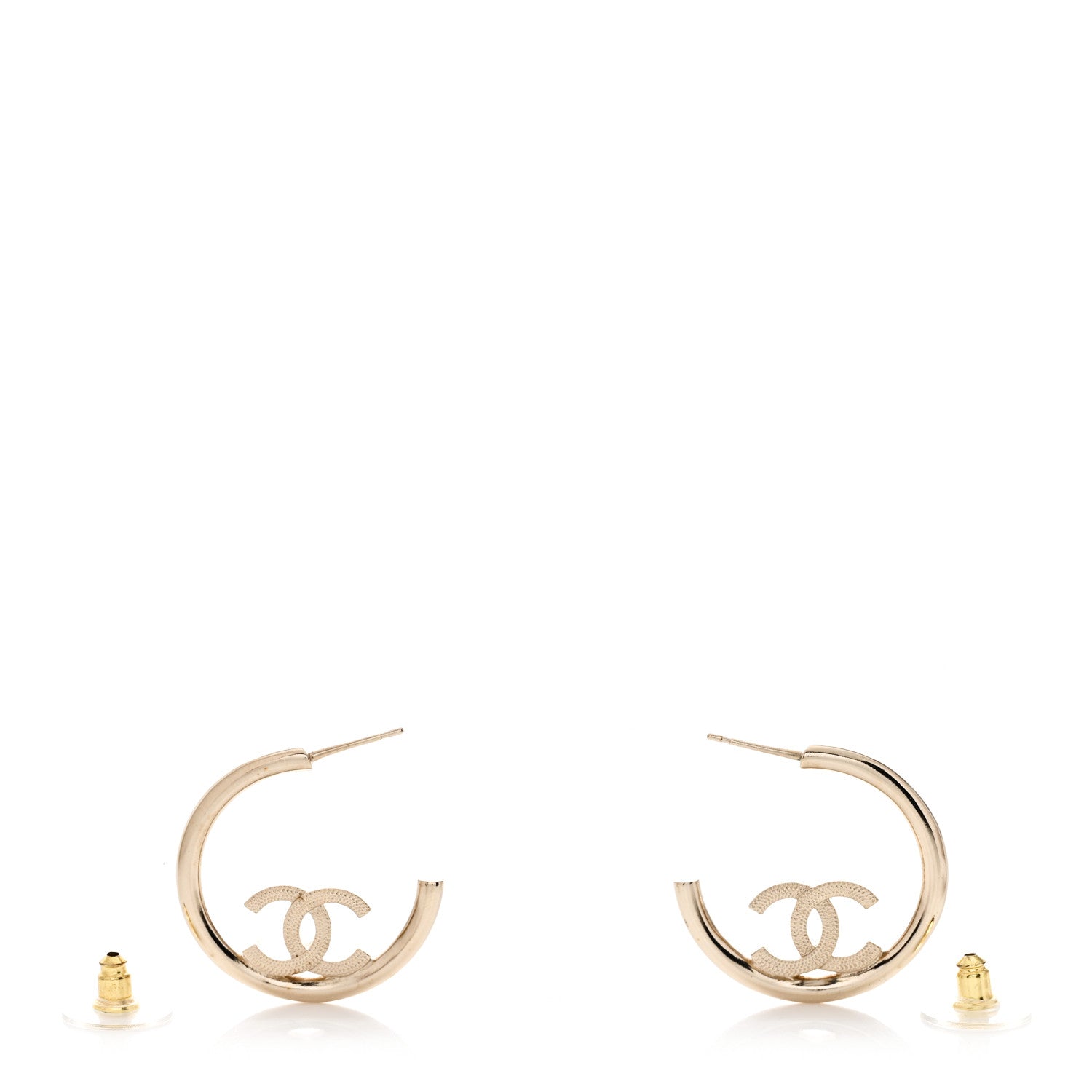 Chanel Metal Textured CC Hoop Earrings Gold 3 of 5