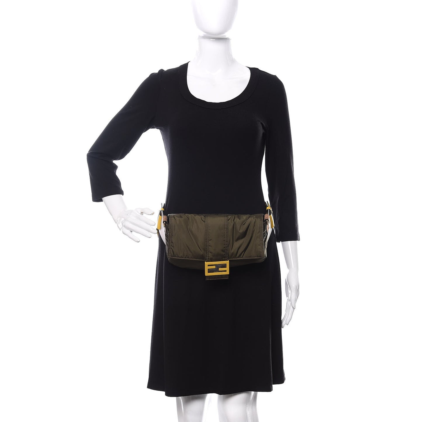 Nylon Dolmias Vitello Grace FF Puffer Belt Baguette Bag Military Brown Tortora