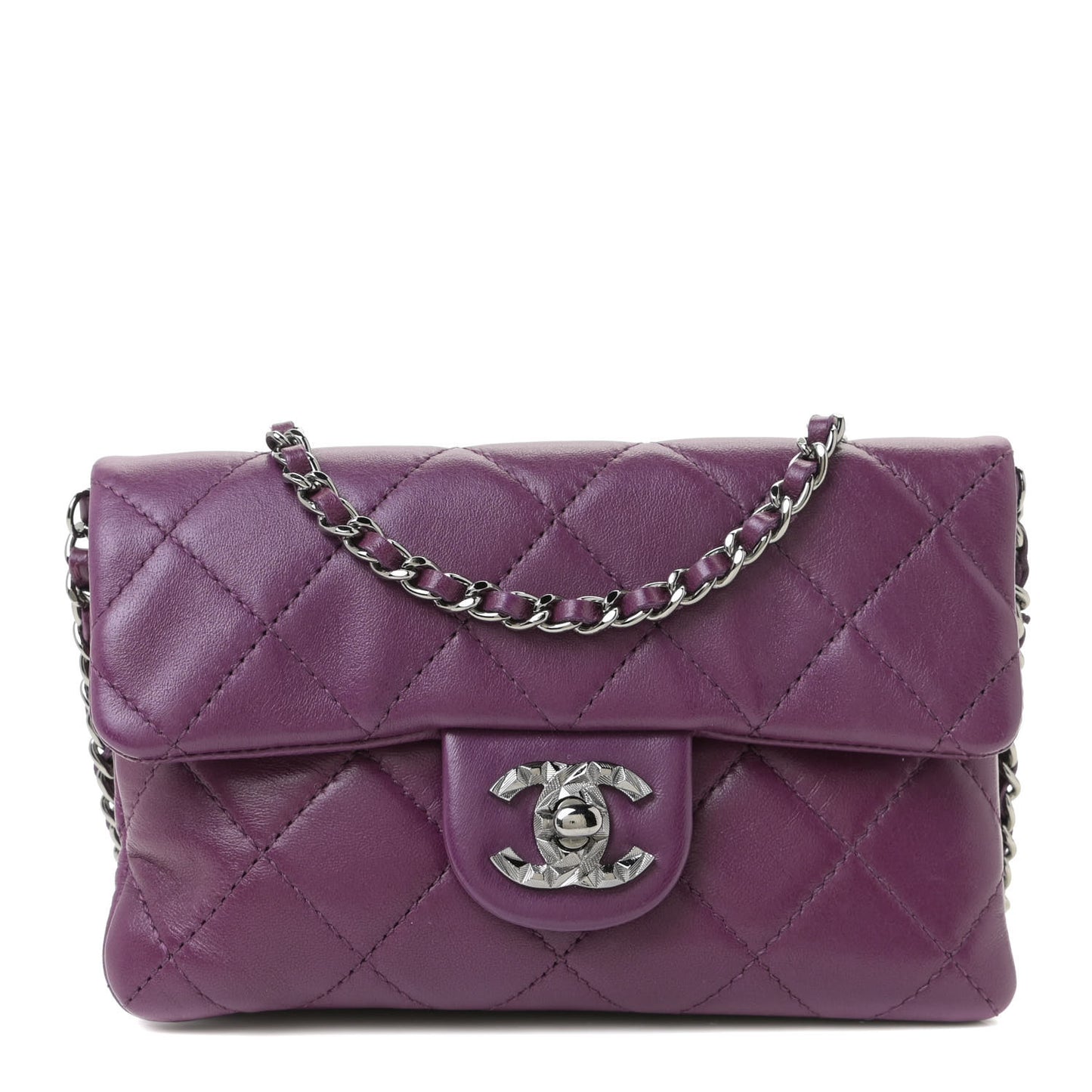 Lambskin Quilted Mini Mineral Nights Flap Crossbody Bag Purple