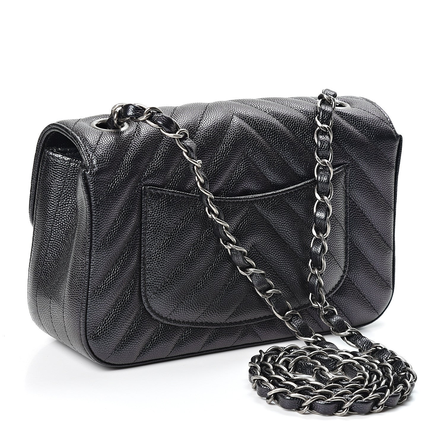 Chanel Iridescent Caviar Chevron Quilted Mini Rectangular Flap Black 2 of 10