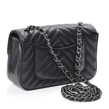 Chanel Iridescent Caviar Chevron Quilted Mini Rectangular Flap Black 2 of 10