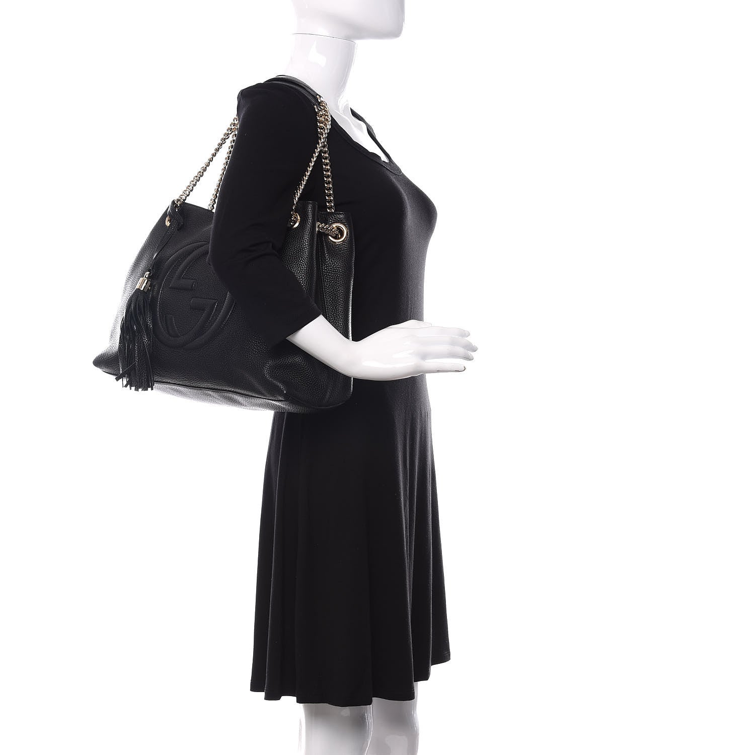 Gucci Pebbled Calfskin Medium Soho Chain Shoulder Bag Black 2 of 13