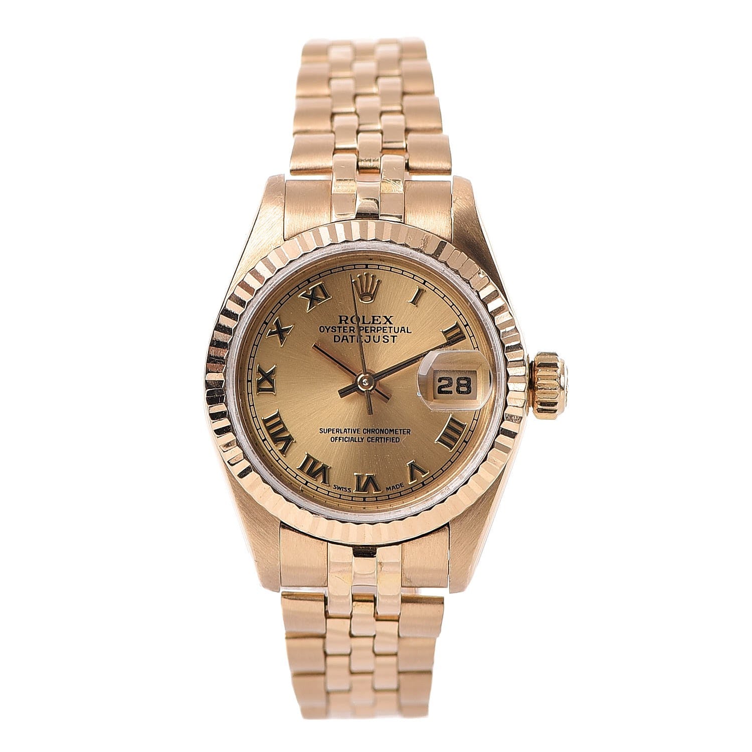Rolex 18K Yellow Gold 26mm Oyster Perpetual Datejust Watch Champagne Roman 69178 1 of 8