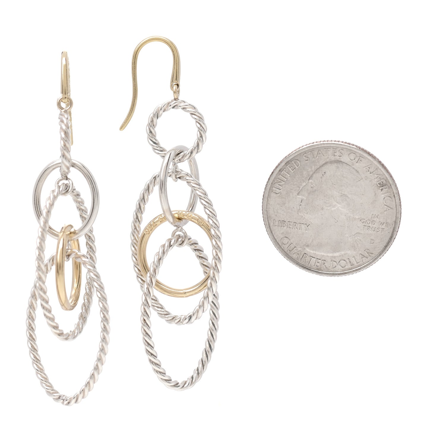 Sterling Silver 18K Yellow Gold Mobile Oval Drop Earrings