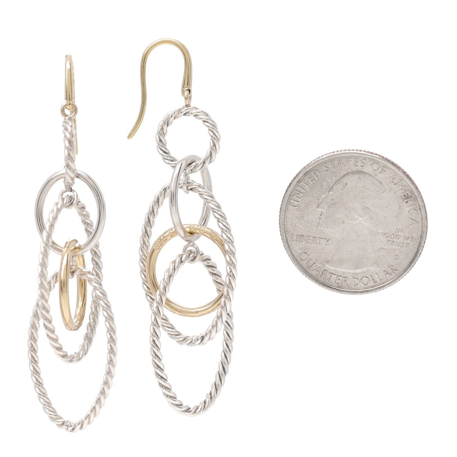 David Yurman Sterling Silver 18K Yellow Gold Mobile Oval Drop Earrings 2 of 4