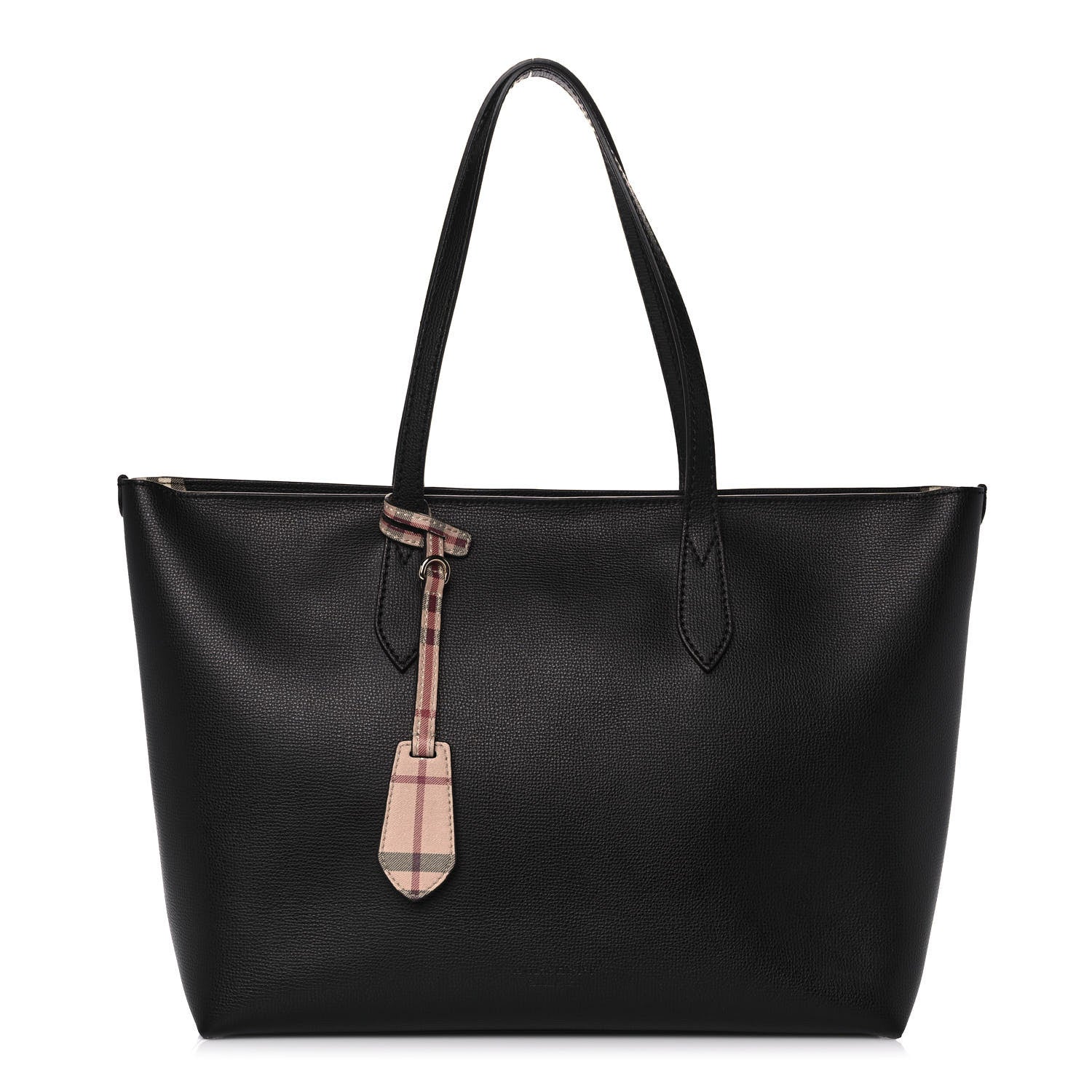 Burberry Grainy Calfskin Haymarket Colours Check Medium Zip Tote Black 1 of 10