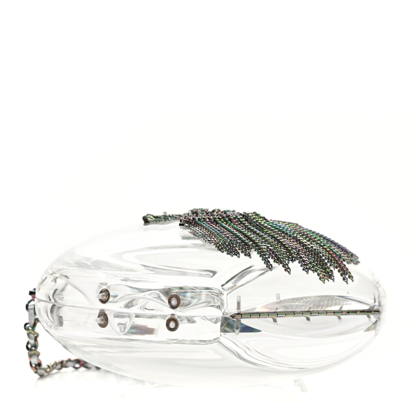Plexiglass Iridescent Chain Fringe CC Clutch Clear