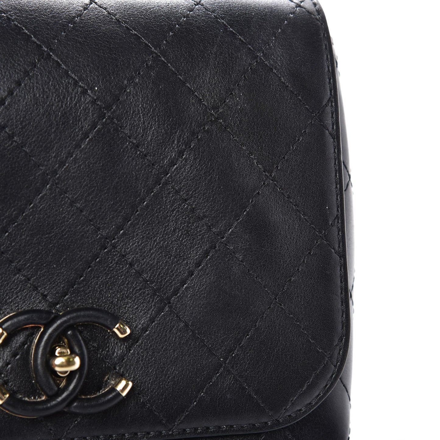 Calfskin Stitched Small Covered CC Flap Bag Black