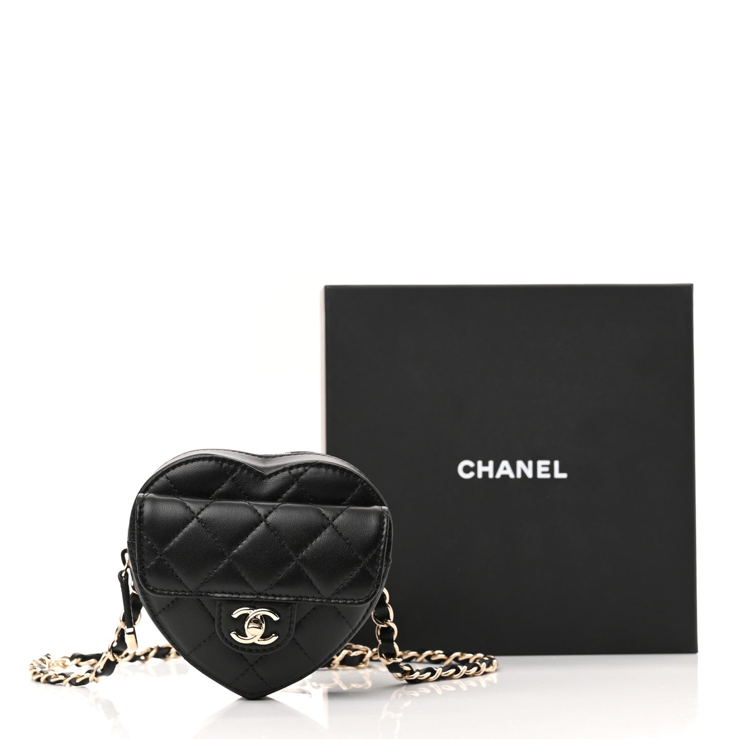 Lambskin Quilted CC In Love Heart Waist Belt Bag With Chain Black