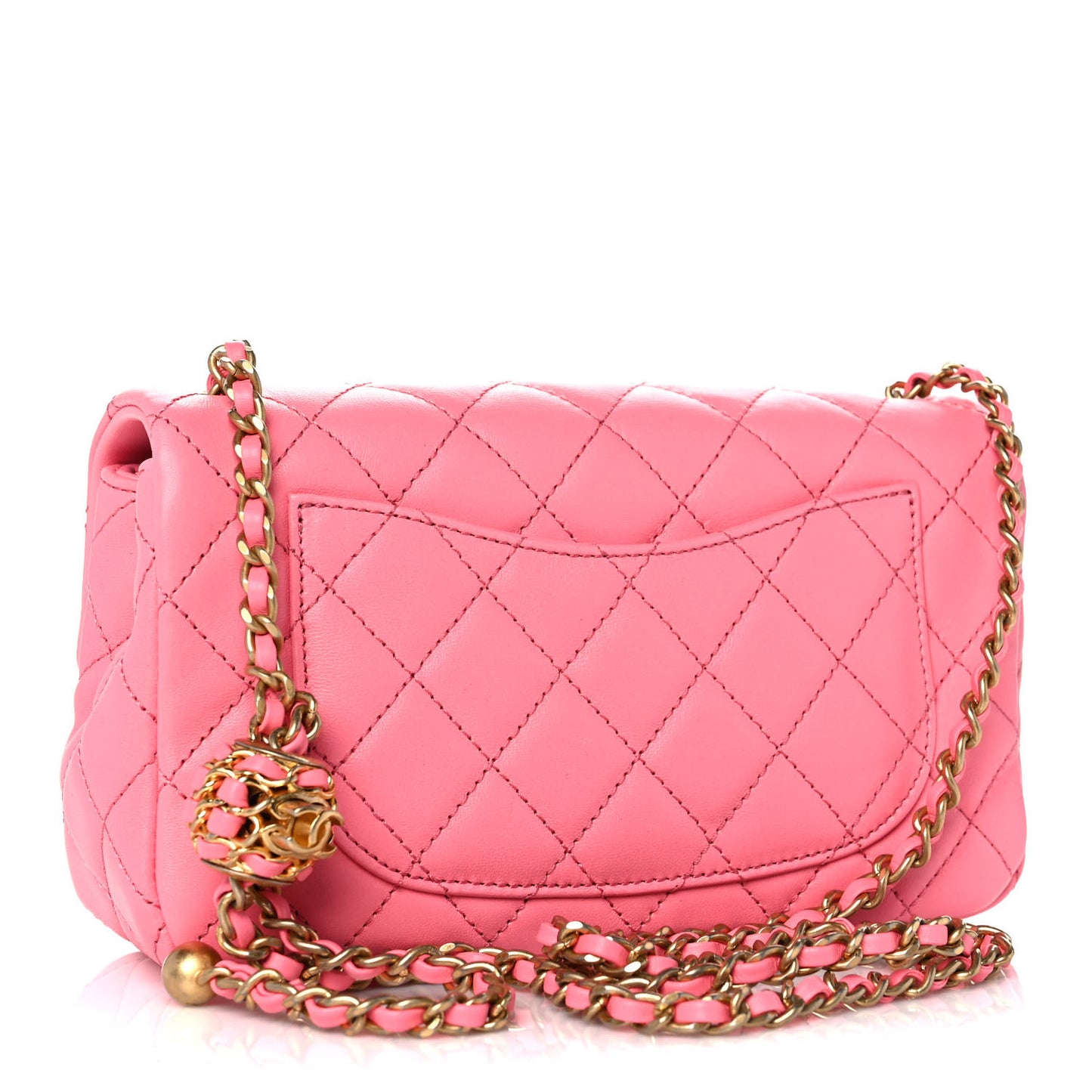 Lambskin Quilted Mini Rectangular Pearl Crush Flap Pink