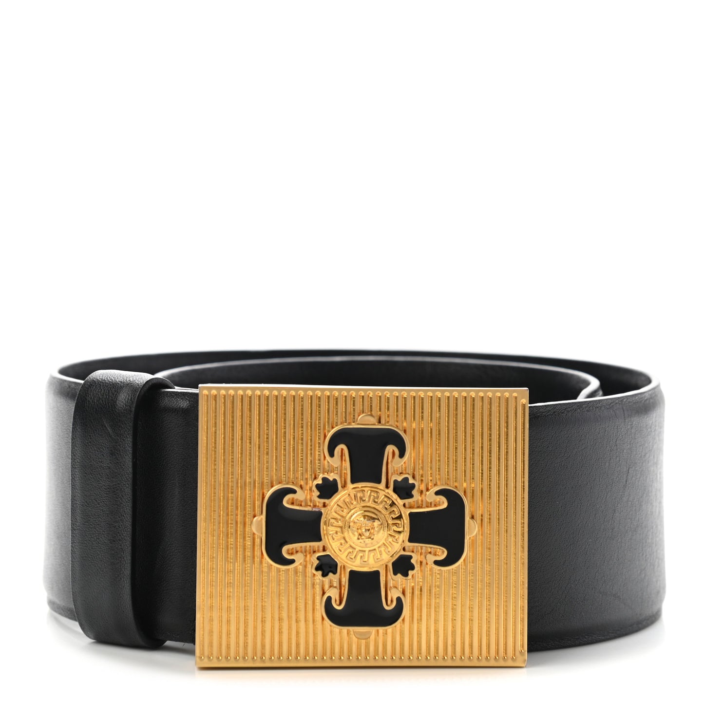 Calfskin Metal Icon Wide Belt 70 28 Black Gold