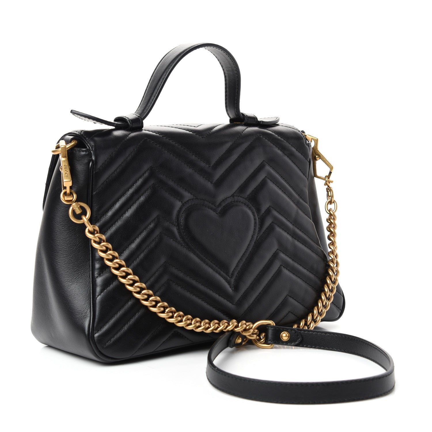 Gucci Calfskin Matelasse Small GG Marmont Top Handle Shoulder Bag Black 3 of 10