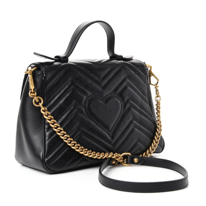 Gucci Calfskin Matelasse Small GG Marmont Top Handle Shoulder Bag Black 3 of 10