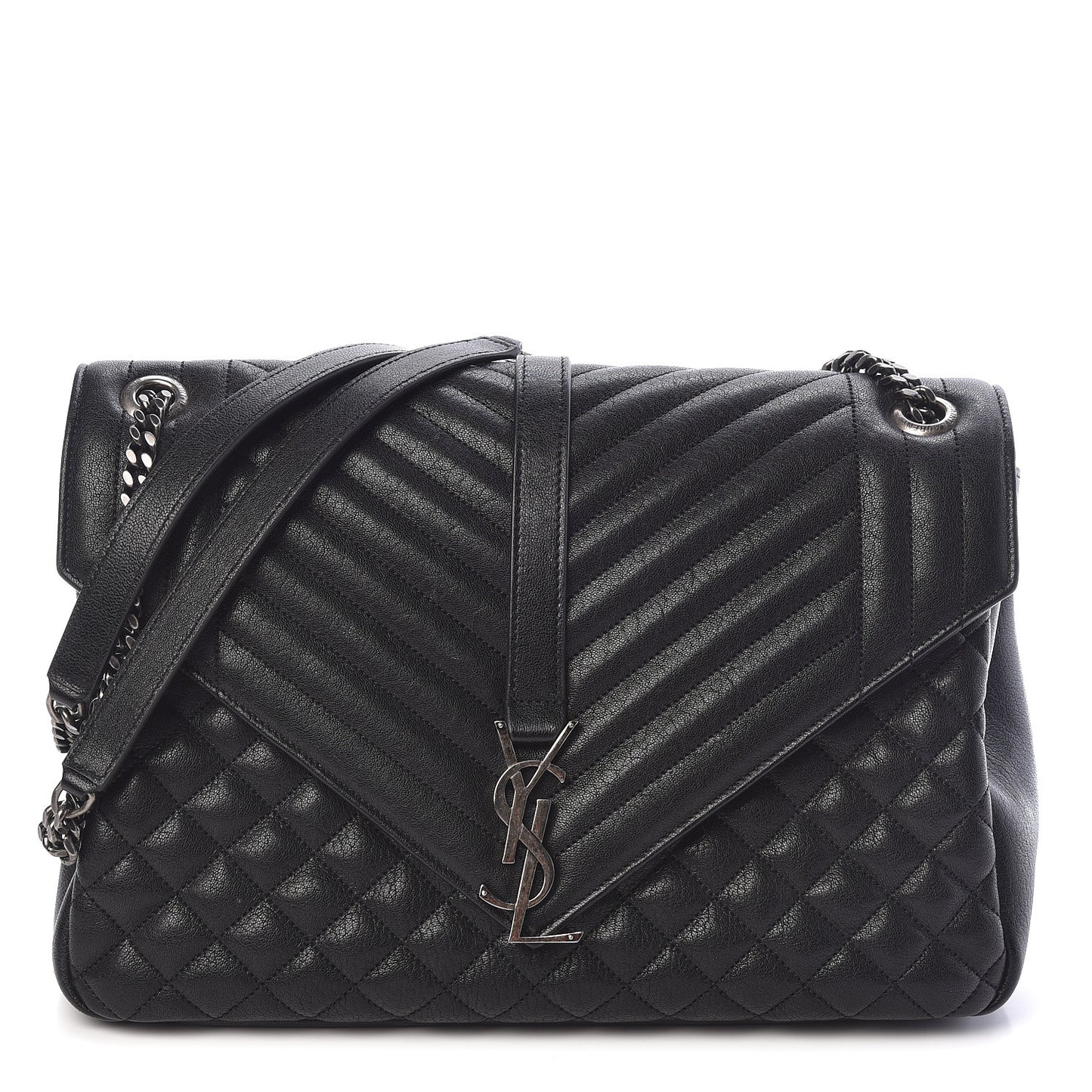 Calfskin Mixed Matelasse Triquilt Large Monogram Satchel Black