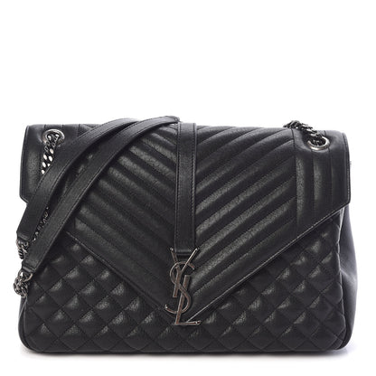 Saint Laurent Calfskin Mixed Matelasse Triquilt Large Monogram Satchel Black 1 of 10