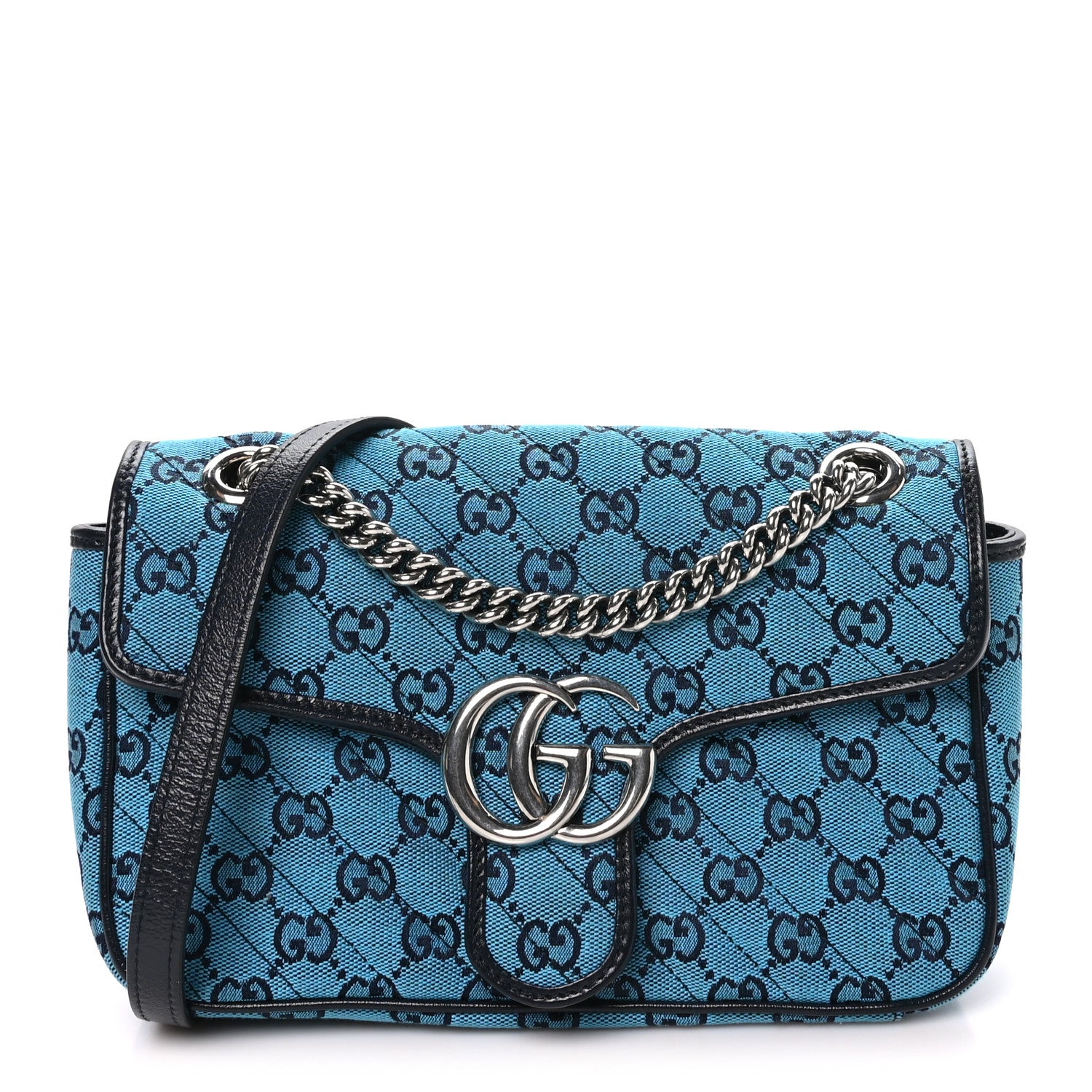 Gucci Monogram Multicolor Matelasse Diagonal Small GG Marmont Shoulder Bag Light Blue 1 of 10